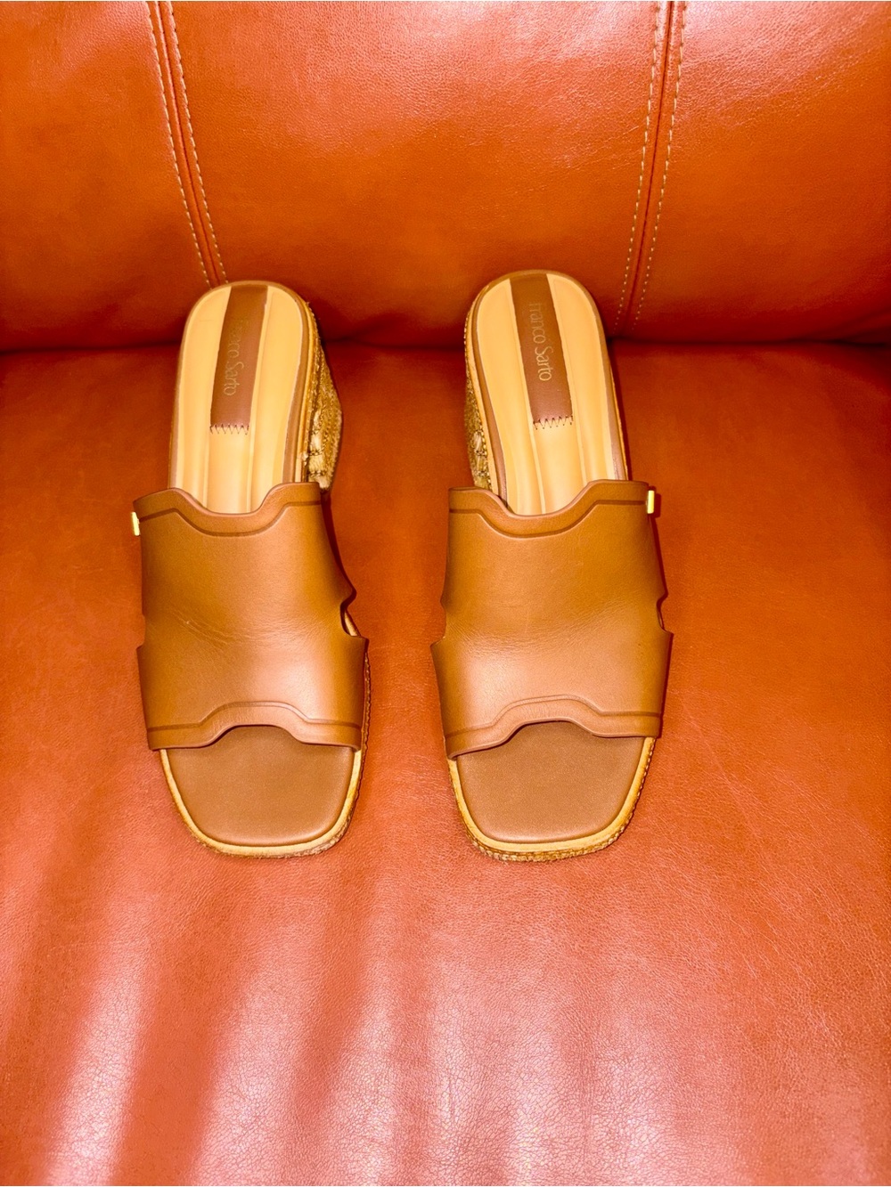 FRANK SARTO Women's Brown Leather Slip-On Mules - Classic Summer Slide